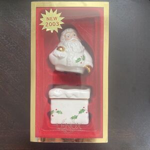 Lenox Salt Pepper Shakers 2003 Holiday Santa Atop Chimney Stackable Original Box